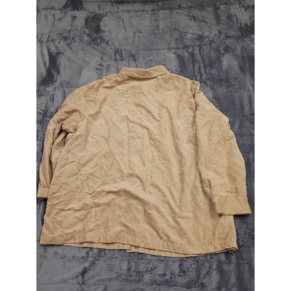 Croft & Barrow‎ Button Down Shirt 3X Tan Faux Suede Embroidered Floral Blouse - Picture 8 of 9